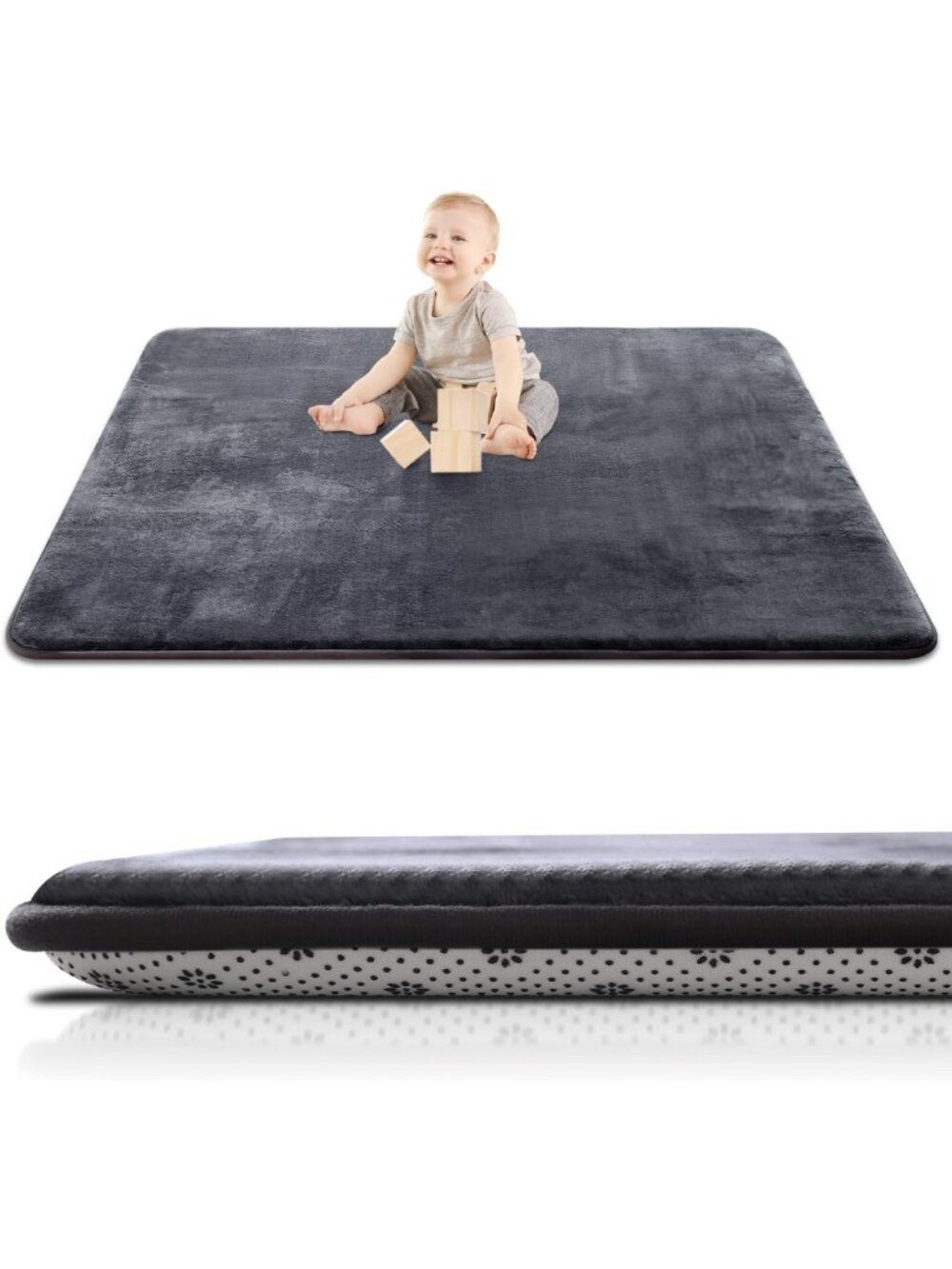 Thick Non-Slip Baby Play Mat 50x50, Soft Floor Playpen Mat, Dark Grey Color